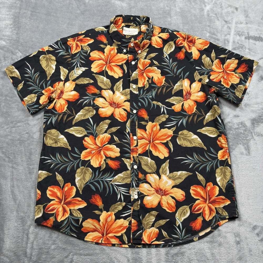 Denim & Supply Ralph Lauren Orange Hawaiian Floral Button Up S/S Casual XXL